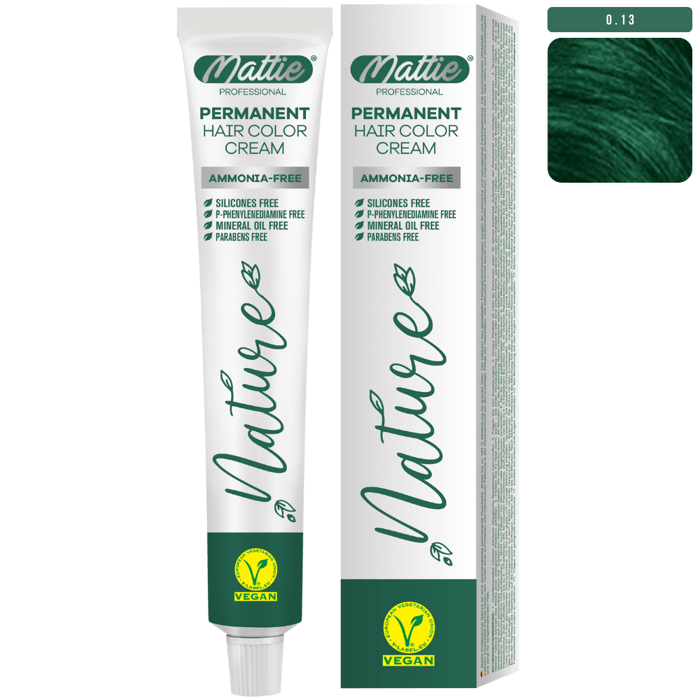 Mattie Professional Nature (0.13) Emerald Green - Vegan Permanent Hair Color Cream 60ml