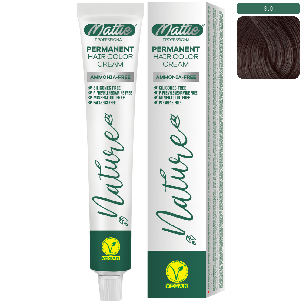 Mattie Professional Nature (3.0) Intense Dark Brown - Vegan Permanent Hair Color Cream 60ml