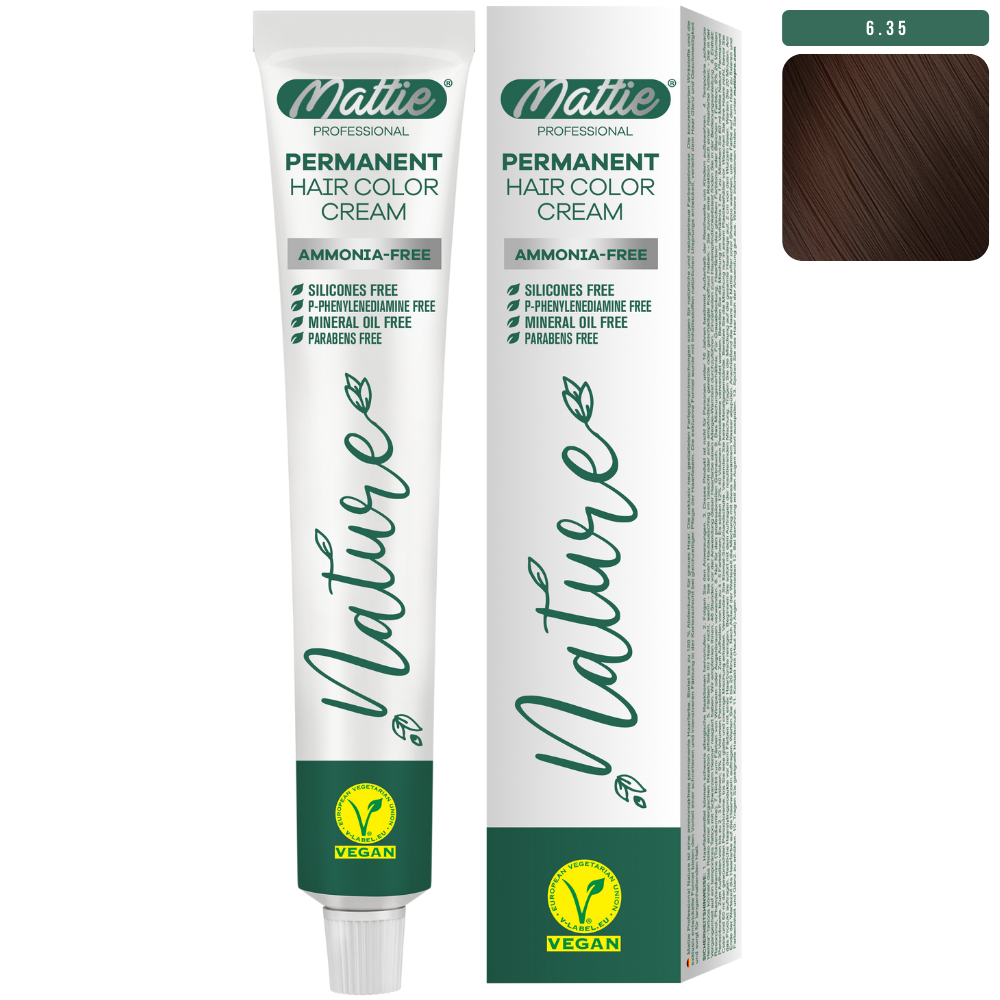 Mattie Professional Nature (6.35) Chocolate Caramel - Vegan Permanent Hair Color Cream 60ml