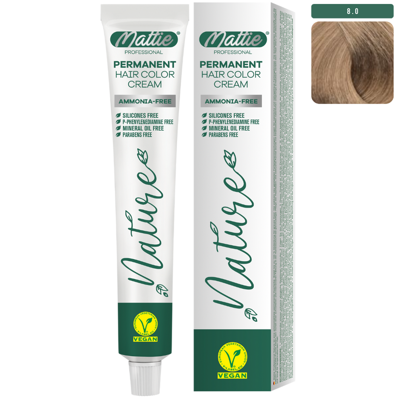 Mattie Professional Nature (8.0) Intens Lichtblond - Vegan Permanente Kleurcrème 60ml