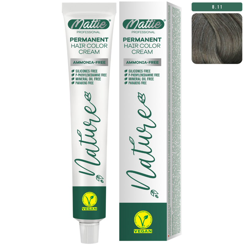 Mattie Professional Nature (8.11) Extra Light Ash Blonde - Vegan Permanent Color Cream 60ml