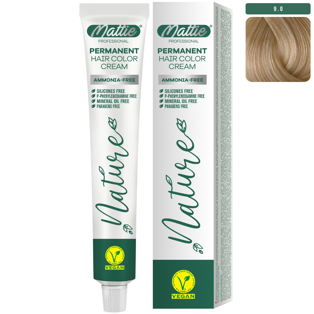 Mattie Professional Nature (9.0) Intense Very Light Blonde - Vegan Permanent Hair Color Cream 60ml
