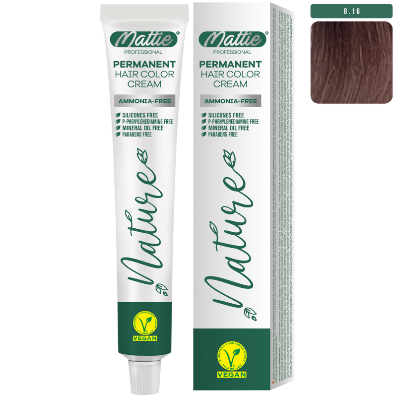Mattie Professional Nature (8.16) Licht Ash Rose Blond  - Vegan Permanente Kleurcrème 60ml