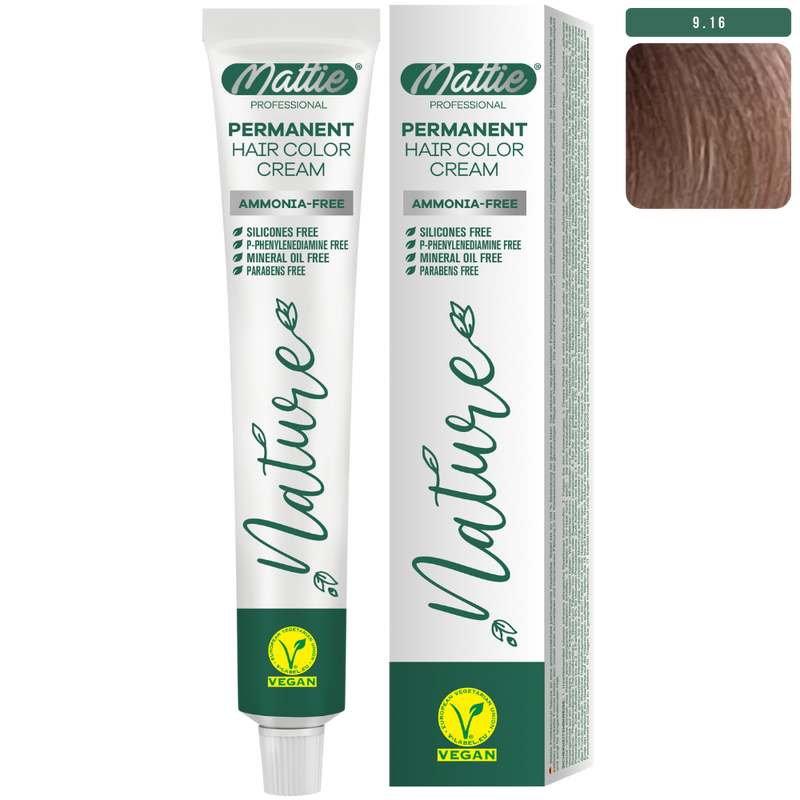 Mattie Professional Nature (9.16) Zeer Licht Ash Rose Blond  - Vegan Permanente Kleurcrème 60ml